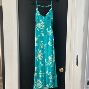 Lulu's Teal Floral Slip Maxi Dress with Cream Flowers